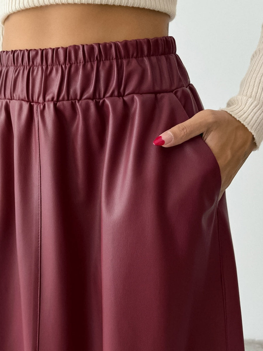 A-line skirt with full pockets Pu leather skirt