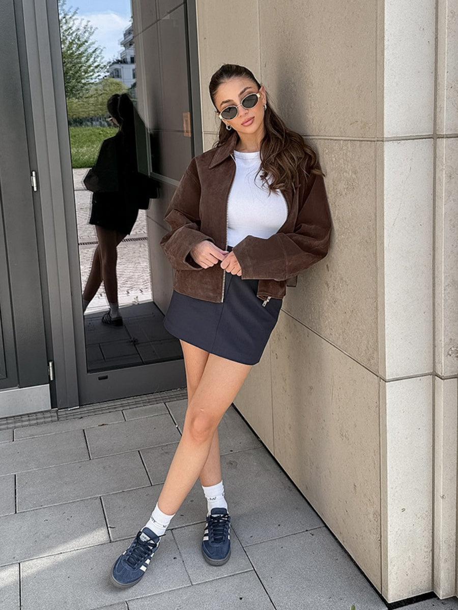 Suede Brown Zip-up Jacket