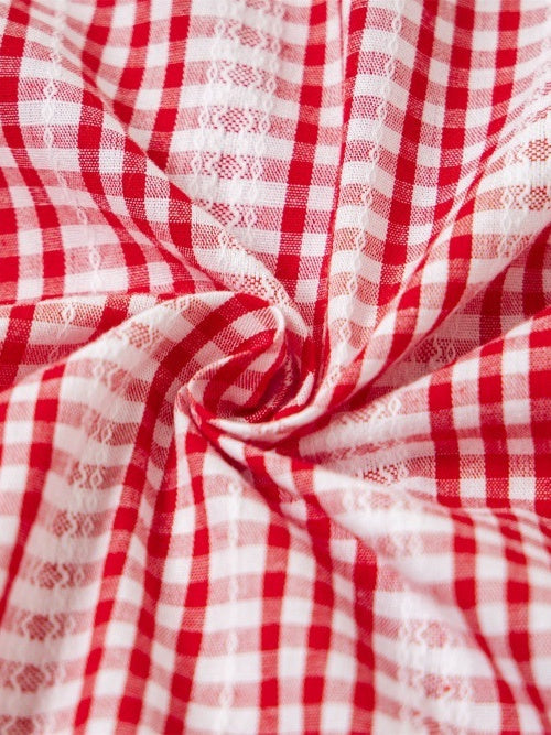 Plaid Retro Vibe Badge Embroidery Lapel Long-sleeved Shirt