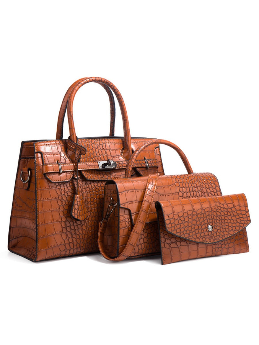 Crocodile-print Handbag 3-piece Set