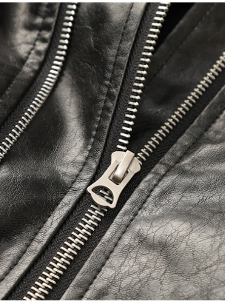 Retro Loose-fit Simple Leather Jacket
