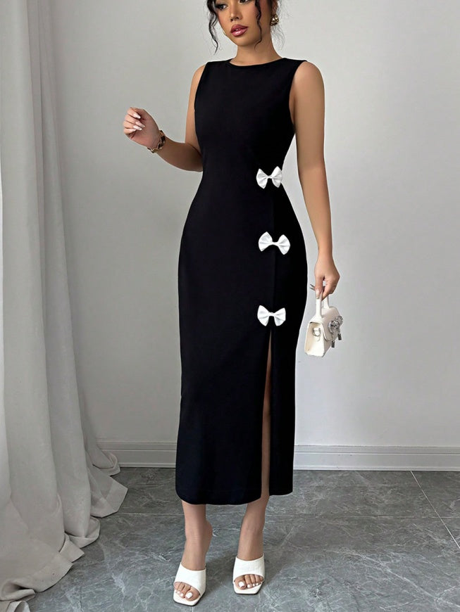 Bow Slit Sleeveless Maxi Dresses