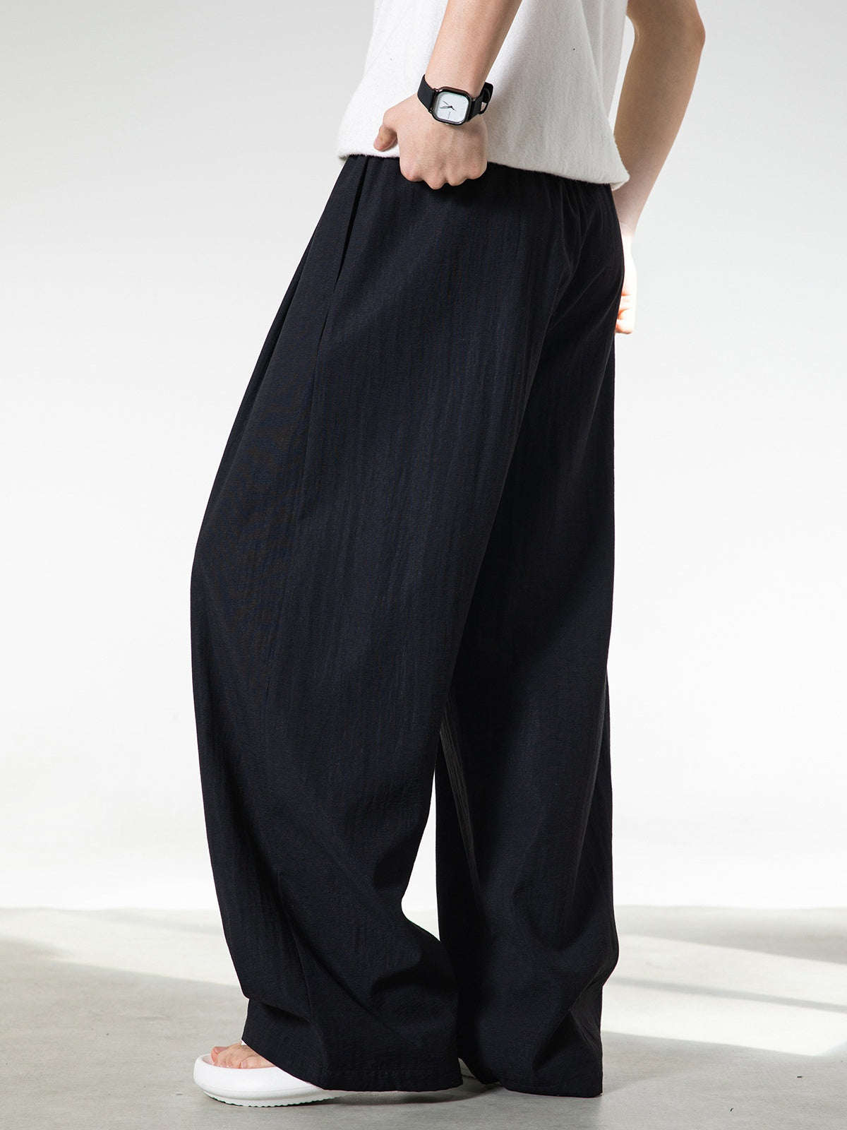 Imitation Cotton And Linen Drape Loose-fit Straight-fit Pants