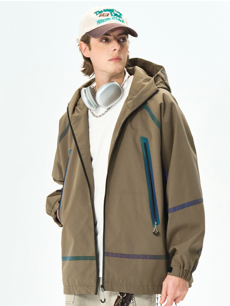Outdoor Laser Reflective Windproof Water Proof Slim Hooded Windproof Jacket