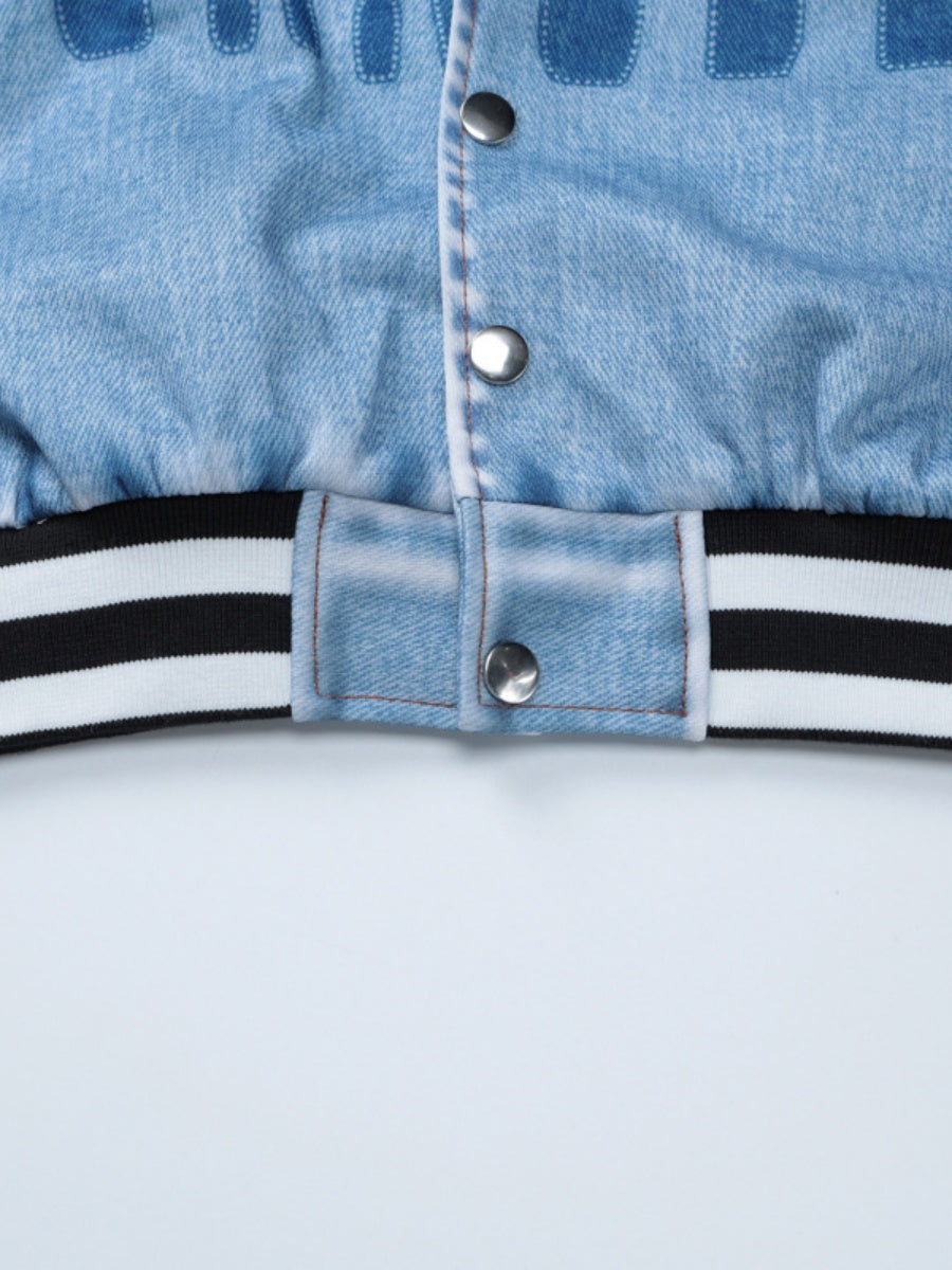 Loose Fit Baseball Jacket Letter Print Short Cut Casual Street Style Jacket