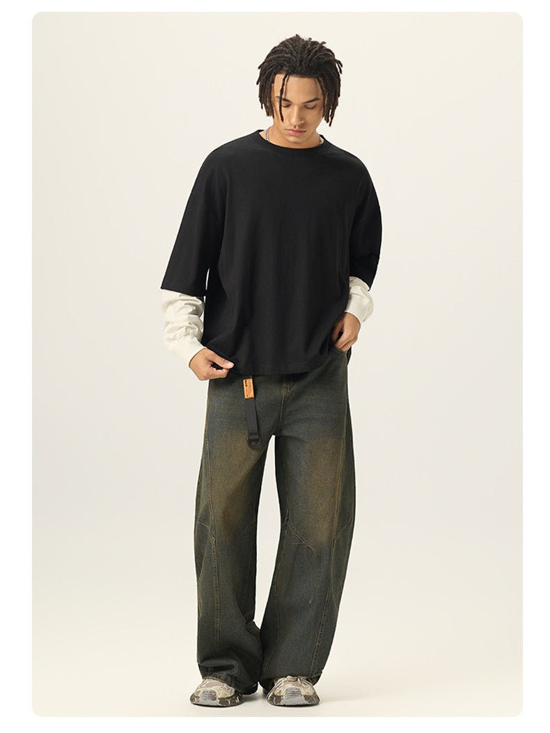 Liber Autumn Neutral wear Color matching Solid Color T-shirts