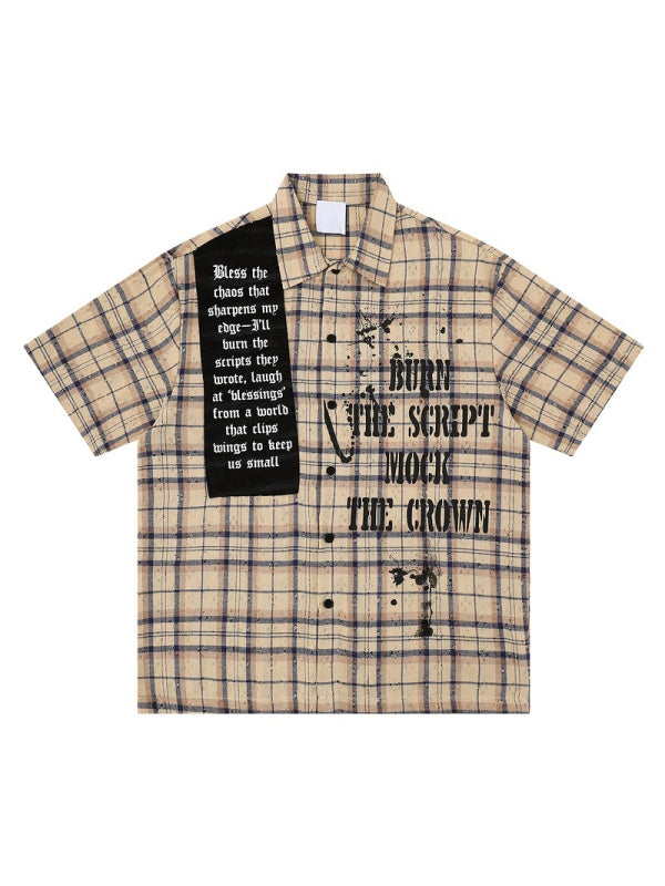 Gothic Style Splashing Ink Printed Plaid Shirts