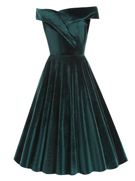 One-shoulder Christmas Velvet Claret A-line Skirt Cocktail Party Formal Midi Dress