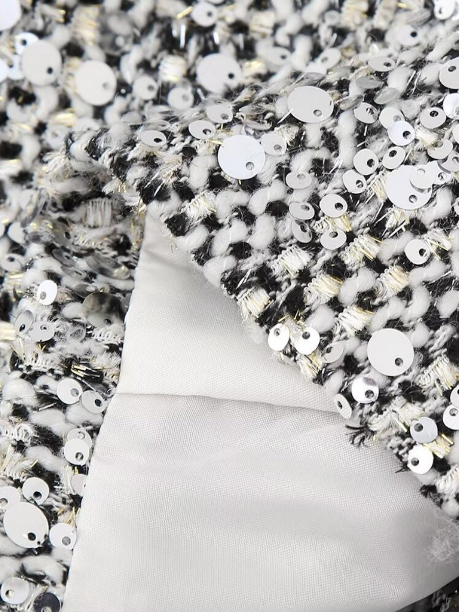 Tweed sequins Buttons Crew Neck Silver jacket