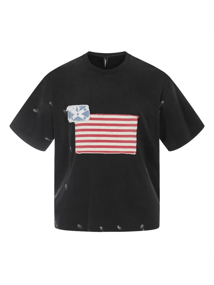 Stripes Punk Splashing Ink Leisure Loose-fit T-shirts