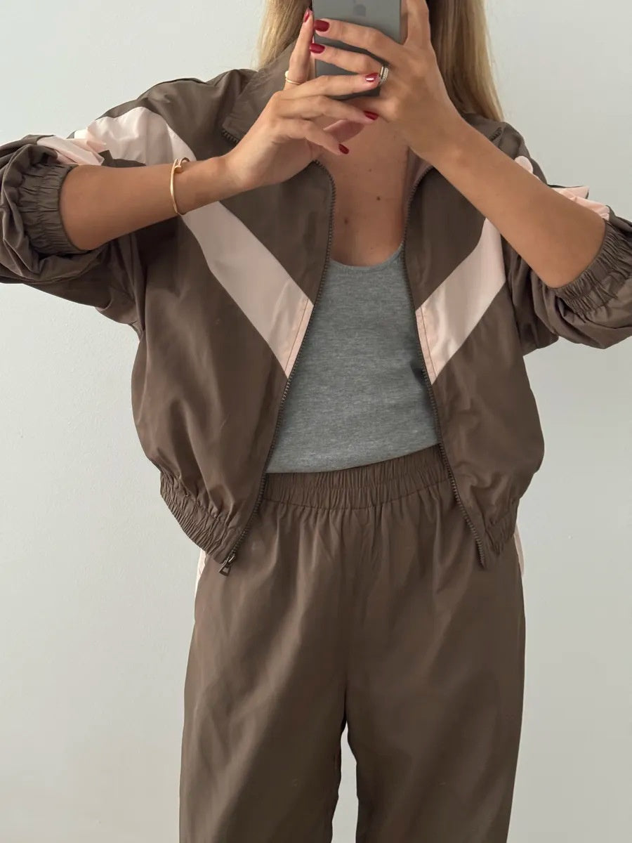 Liber Autumn women's clothing contrasting colors Sports jacket Long-sleeved two-piece suit