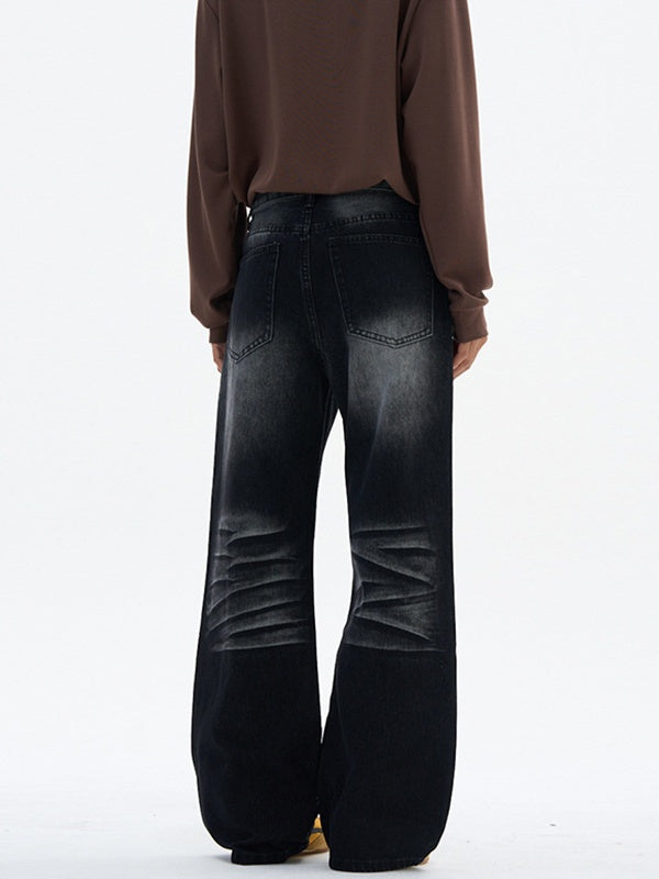 Cleanfit Washing Stereo Cat Whiskers Loose Straight Jeans