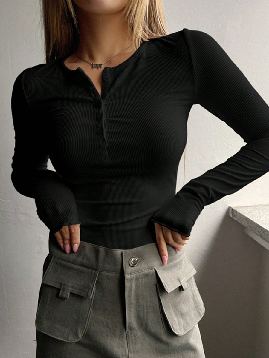T-shirt à manches longues boutonné