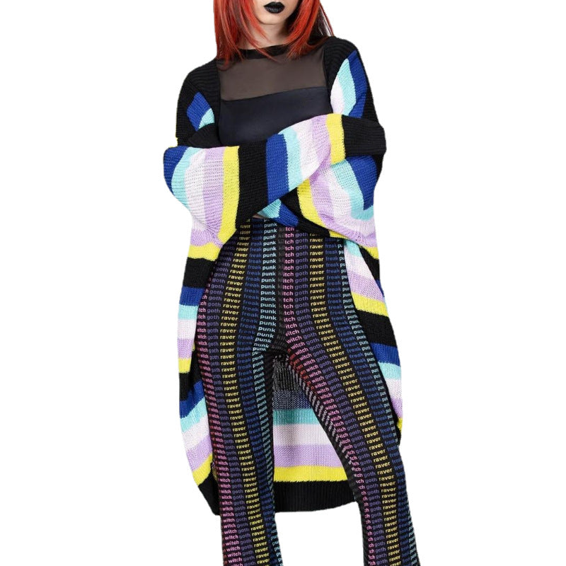 Contrasting Color Cardigan Stripes Colorful Knitted Cardigan