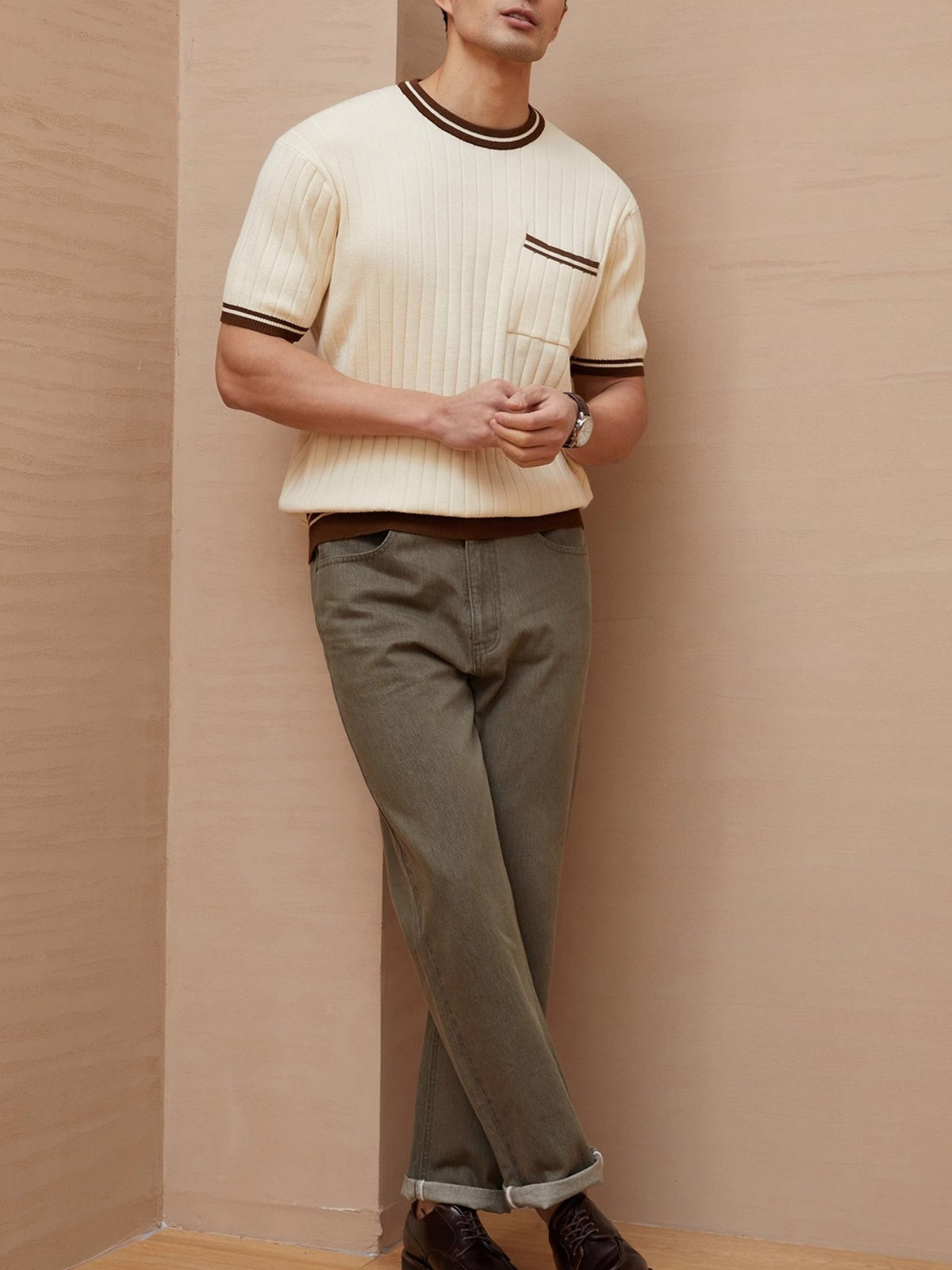 Pocket Color Blocking Slim-fit T-shirts