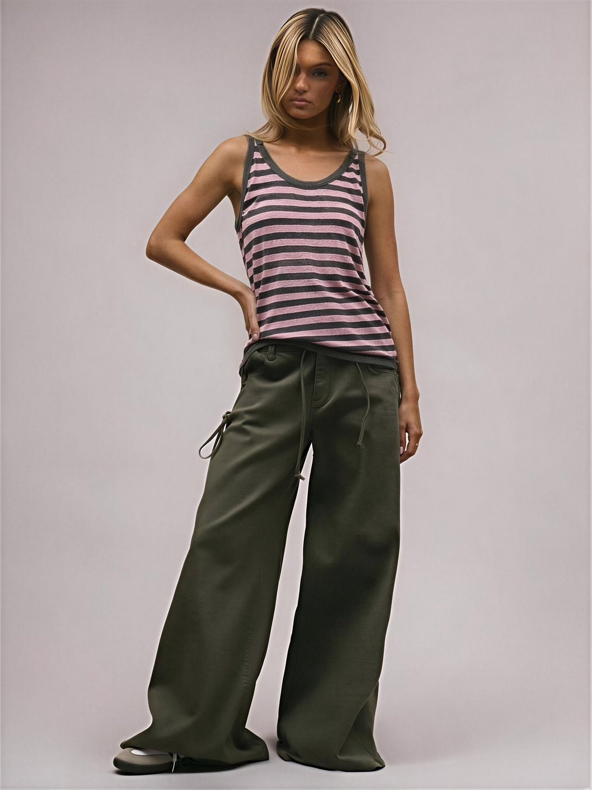 Linen-Blend Striped Scoop-Neck Knit Tank