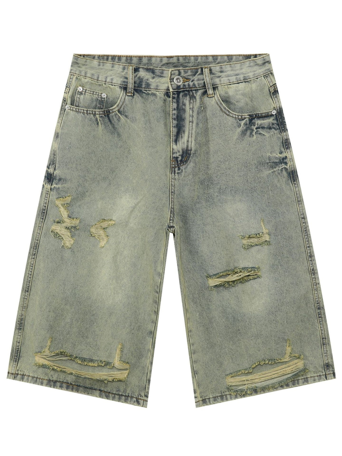 Retro Hole 7 Points Denim Shorts