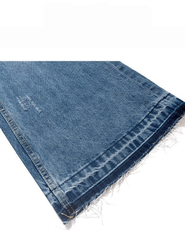 Retro Washed Cat Whiskers Hole Micro Loudspeaker Wide-leg Mopping Jeans