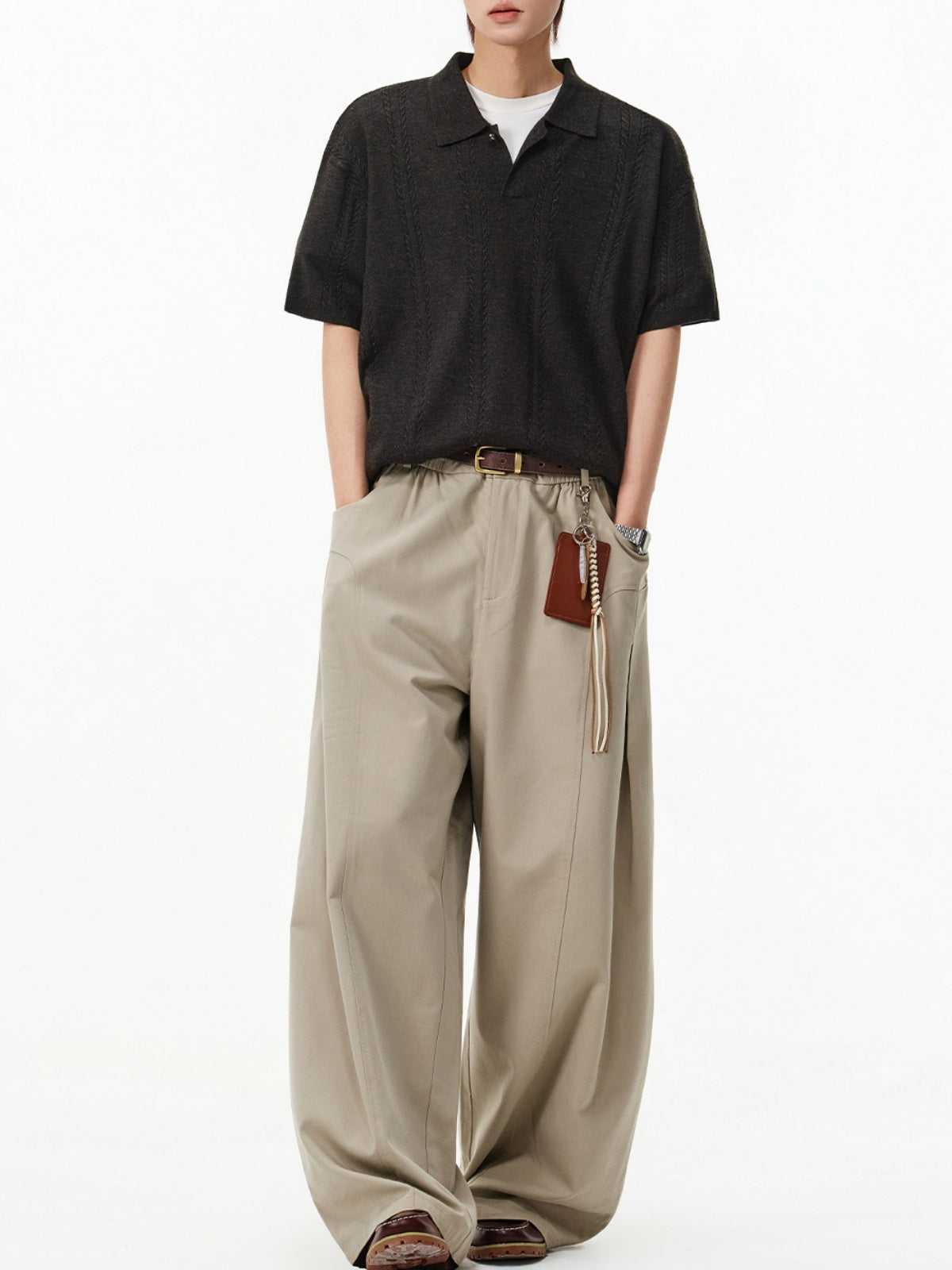 Twisted Dough Sticks Texture Loose-fit Polo Shirt