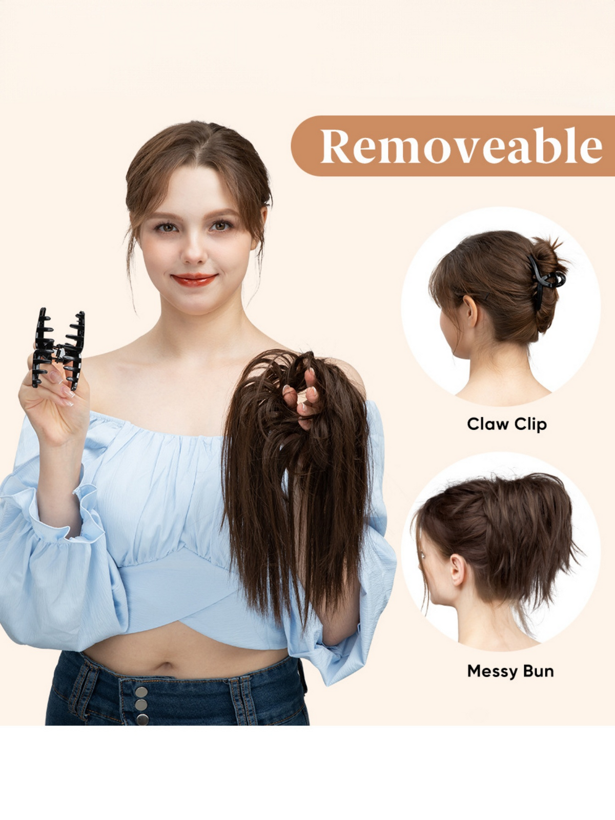 Ponytail Hair Clip Headpiece, Long Fringe Style High-temperature Silk Hair Clip Hair Tie Wig