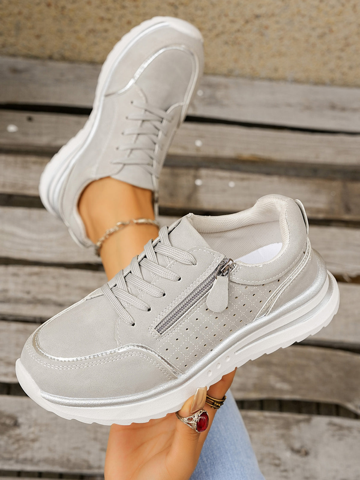 Side Zipper Breathable Athletic Shoes