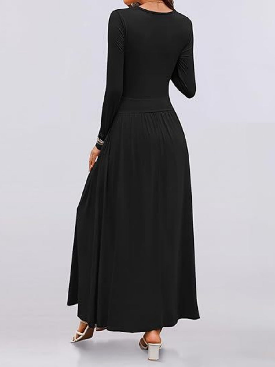 Liber Spring Women's Pocket Solid Color Maxi Dresses