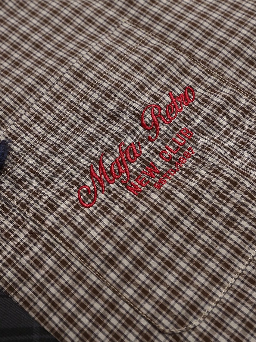 Crochet Letter Embroidery Plaid Loose Leisure Tie Shirt