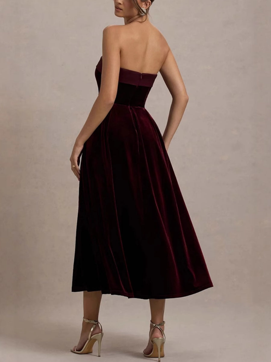 Velvet Strapless Maxi Dress