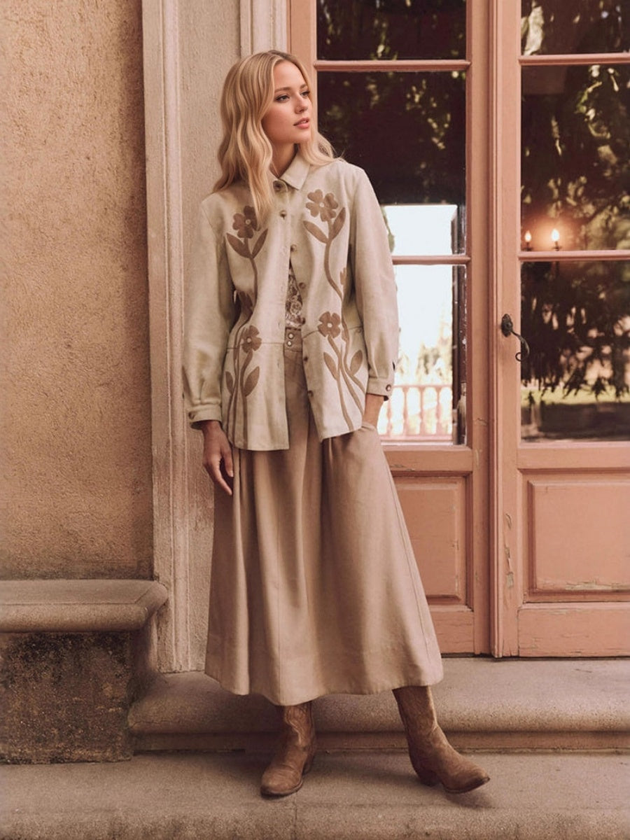 Liber Autumn Women's Floral Button Shirt Patchwork Jacket