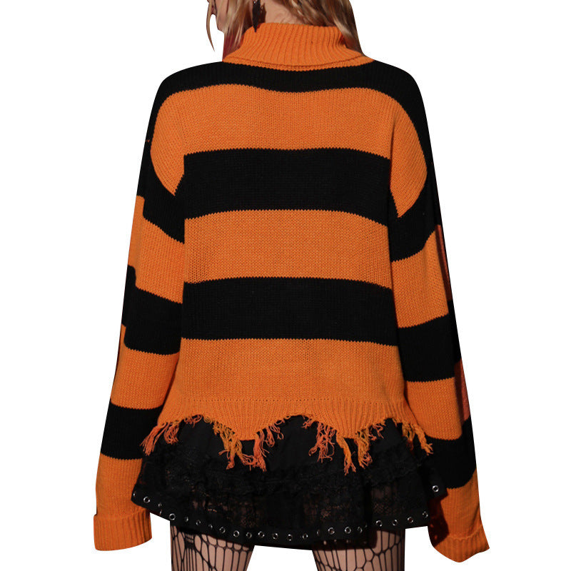 Pullover Stripes Fringed Sweater
