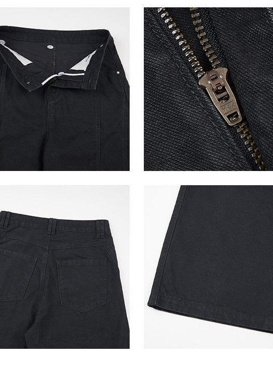 Deconstructed Double-Side-Button Vintage Baggy Straight Cargo Pants