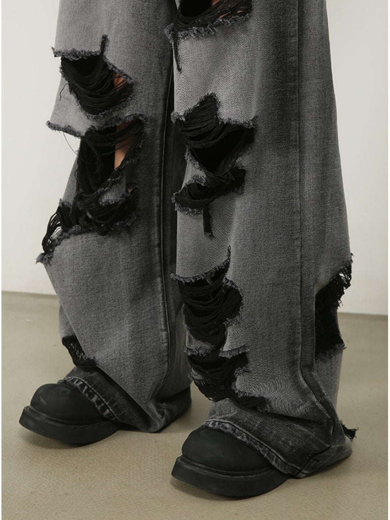 Hole Wide-leg Straight-fit Loose-fit Vibe Jeans