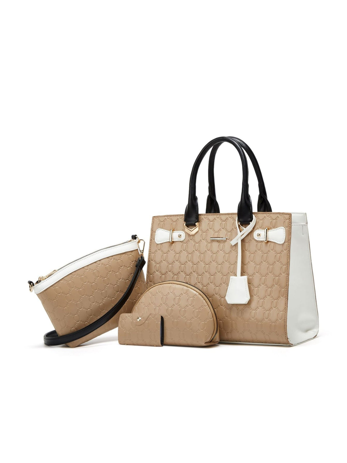 Color-blocked Embossed Tote Bag Set (4 Pieces)