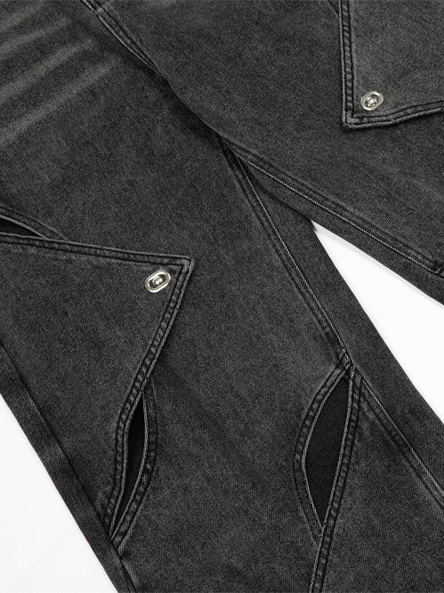 Punk Distressed Washed Patchwork Denim Pants
