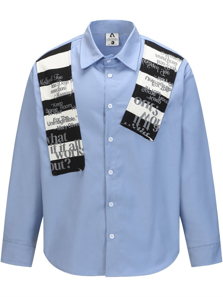 Patchwork Striped Shirt with Shawl Accent