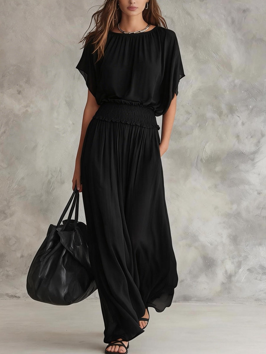Waist-cinching Solid Color Maxi Dresses