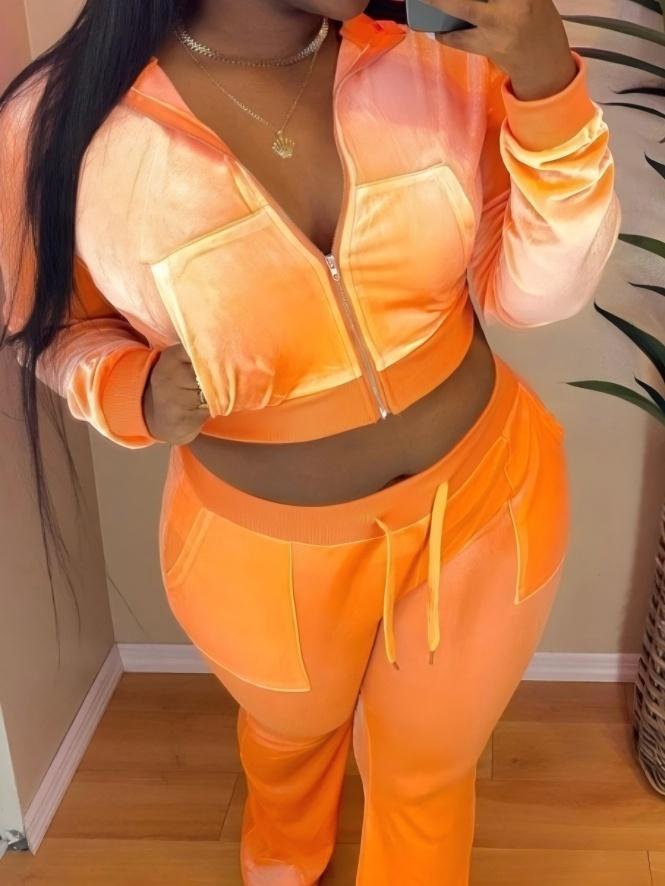 Velvet Splicing Sexy Long-sleeved Casual Navel-baring Top 2-piece Sets