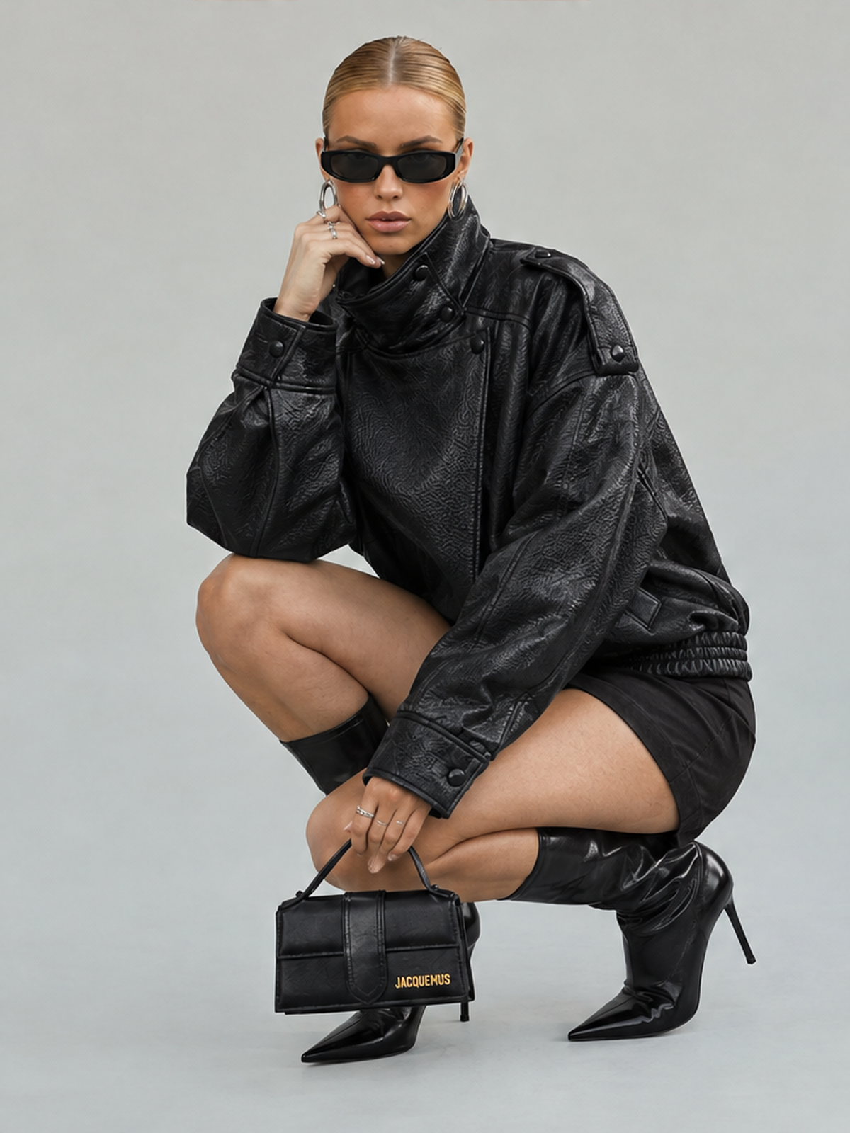 Pocket Stand-up Collar Faux Leather Jacket