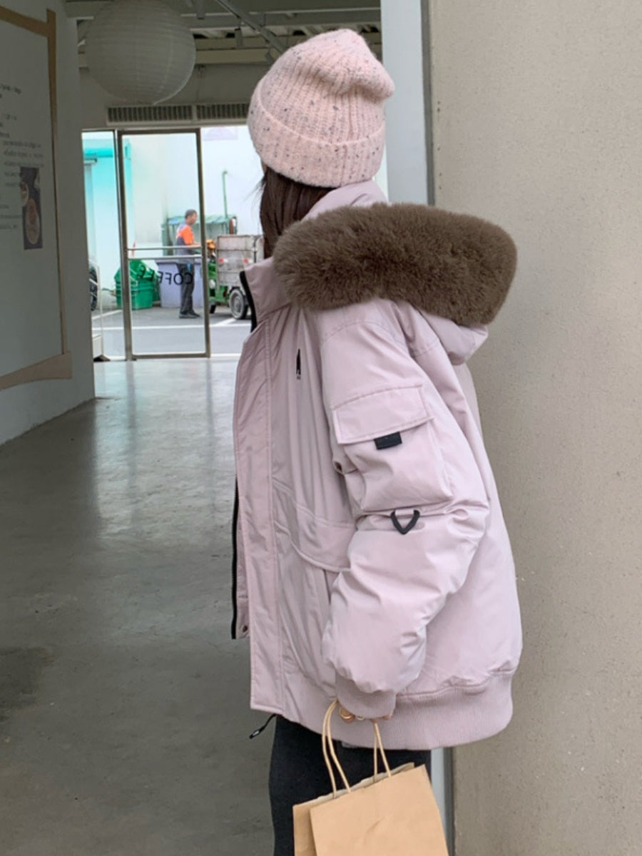 Parka Work Clothes Pocket With Fur Collar Loose Thickened Winter Outdoor Cotton-padded Clothing