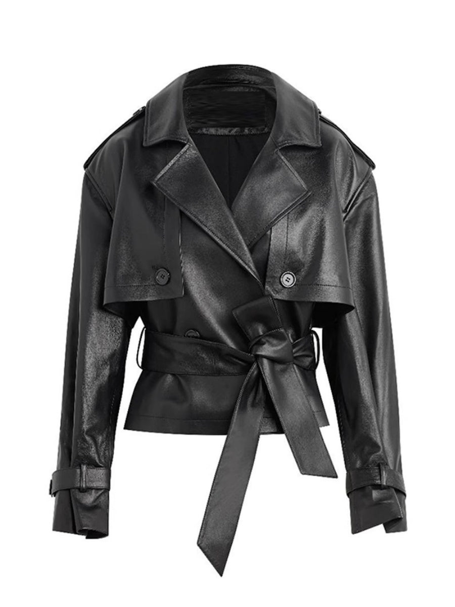 Straps Solid Color Pu Coat Jackets