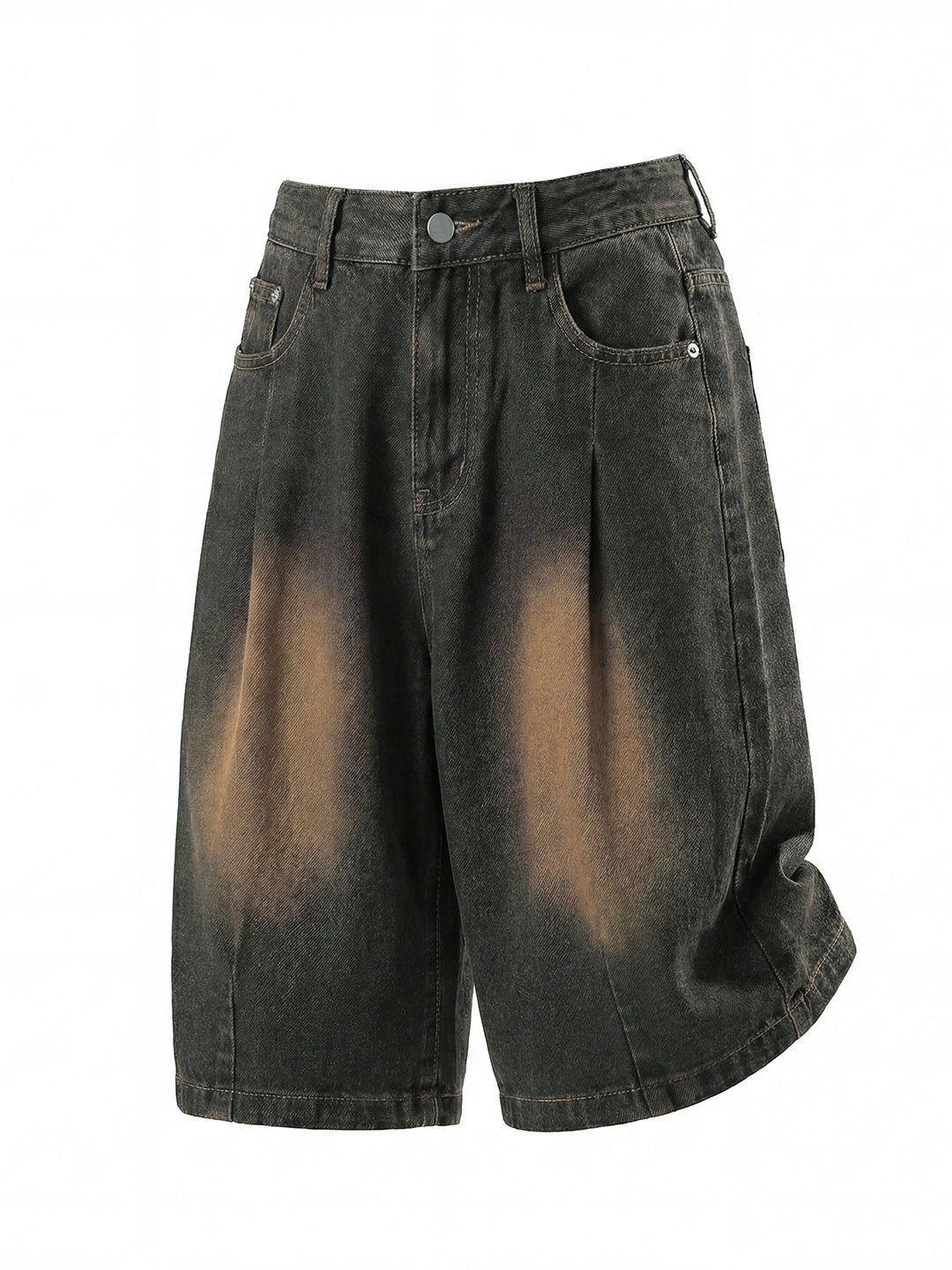Distressed Washed Gathering 7 Points Denim Shorts