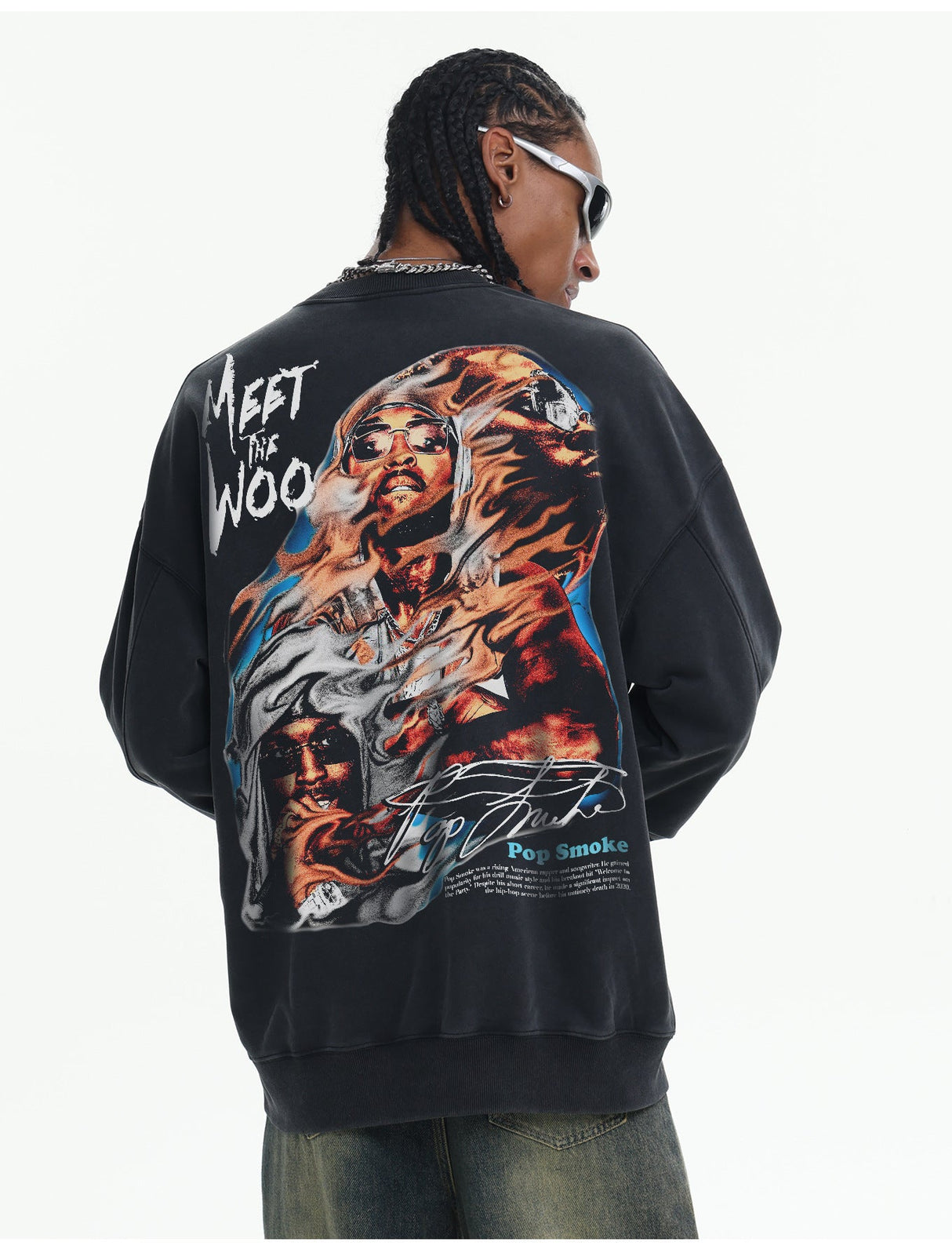 Retro Sports Printed Washing Old Crew Neck Sweatshirt