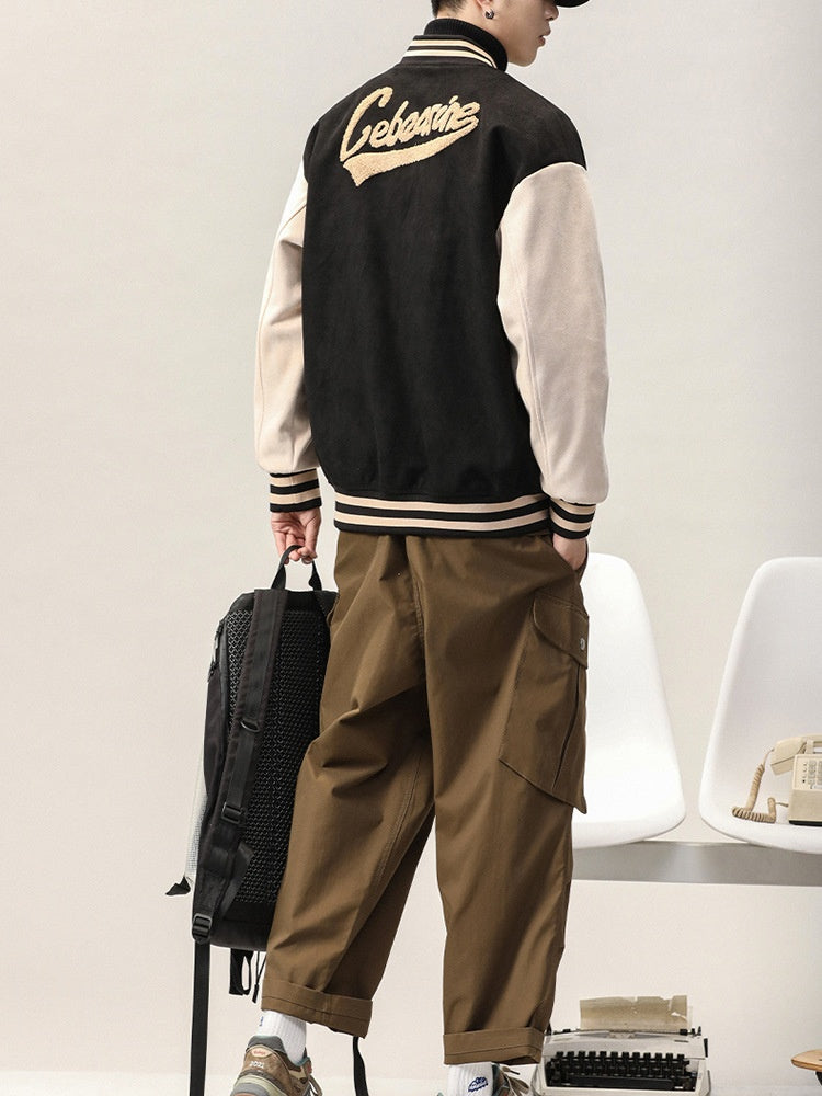 Suede Windproof Padded Baseball Jacket