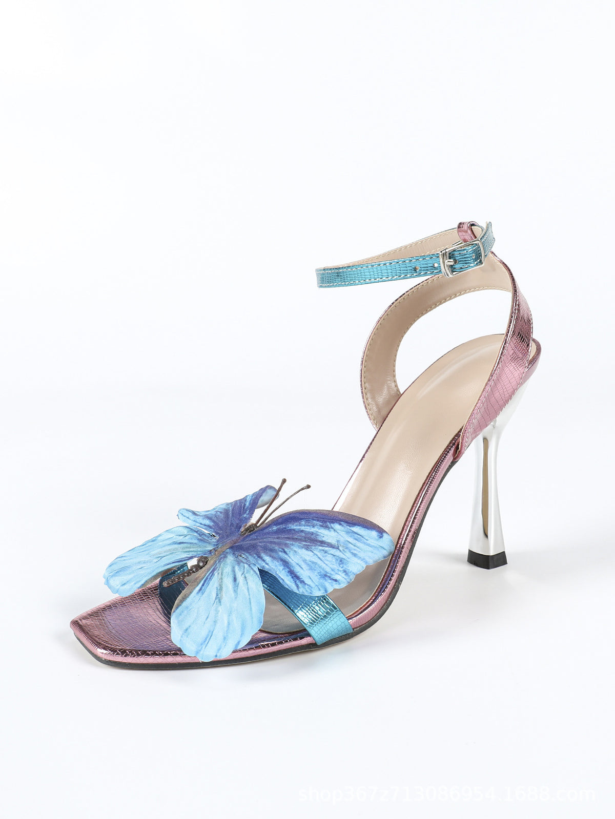 3D Butterfly Iridescent High-Heeled Sandals