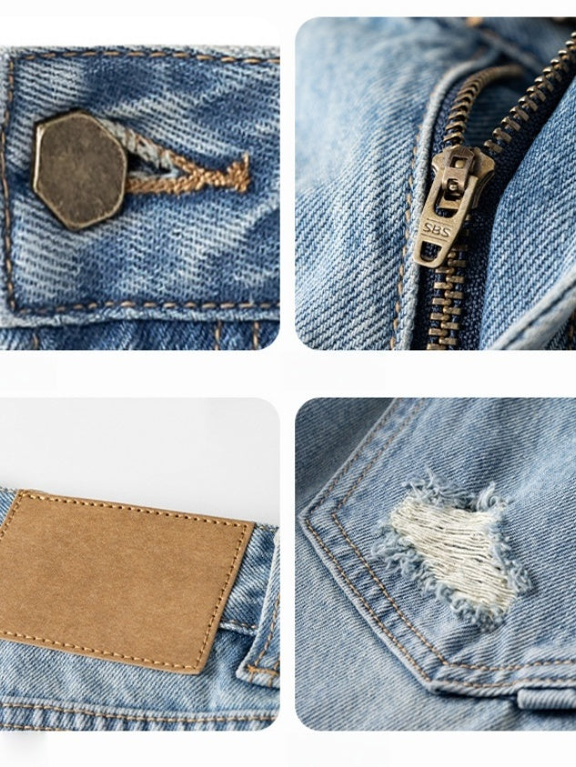 Washed Hole Denim Shorts