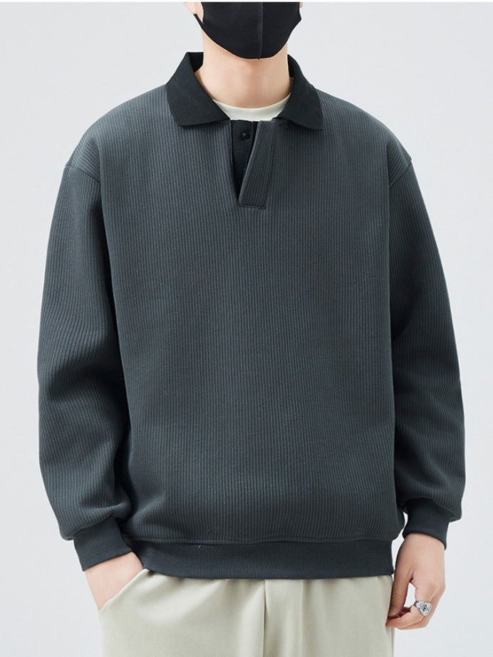 Contrasting Colors Lapel Stripes Sweatshirts