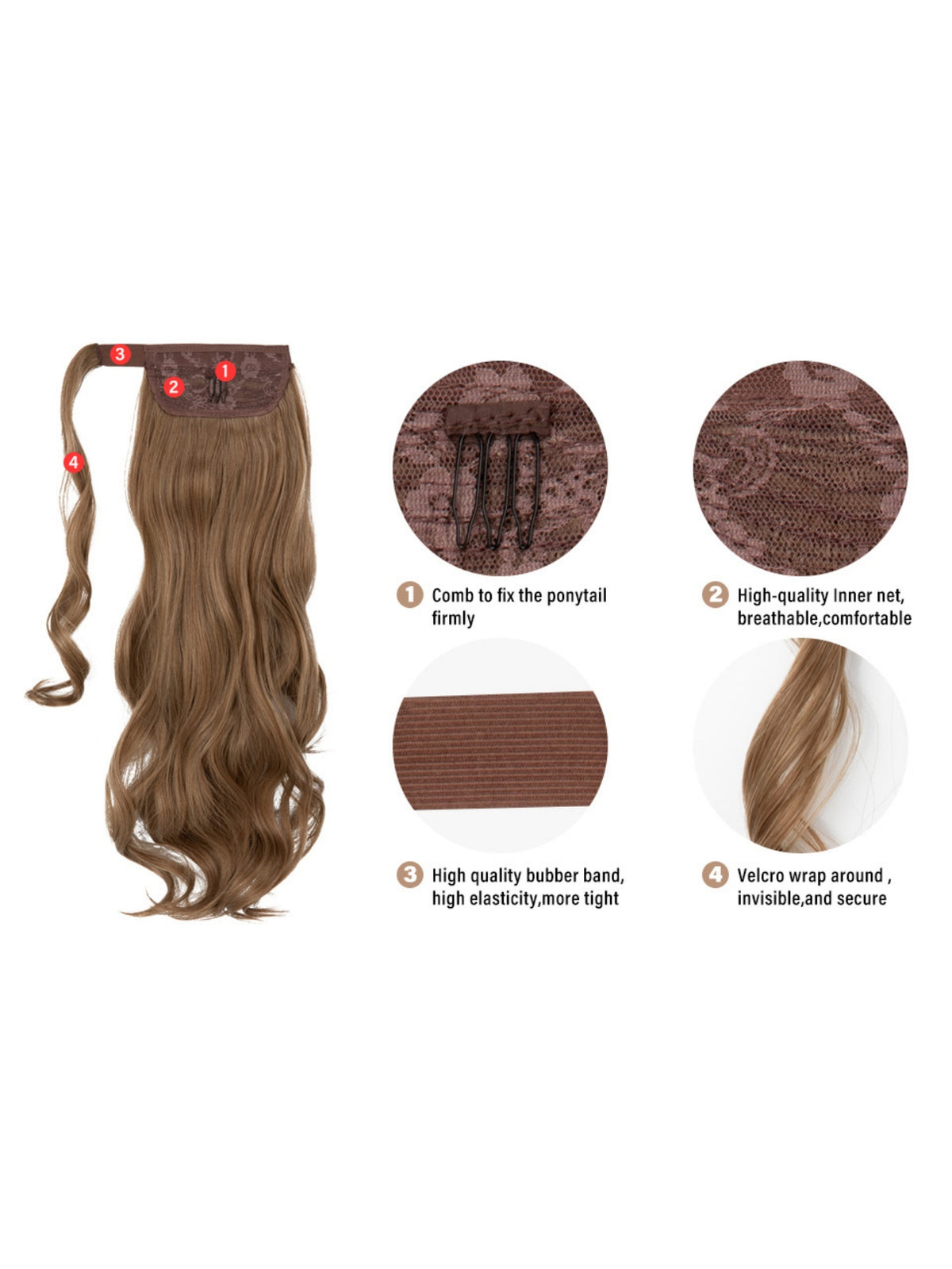 Long, Wavy, Natural Curl Wig With Wrap-around Design