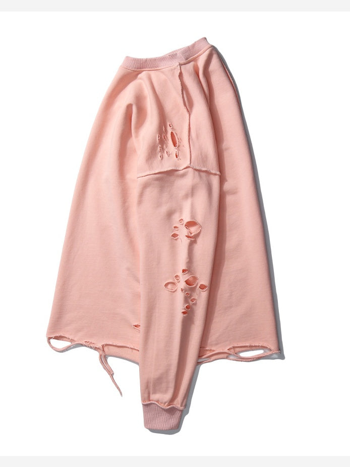 Oversize Hole Loose Pullover Long-sleeved T-shirt