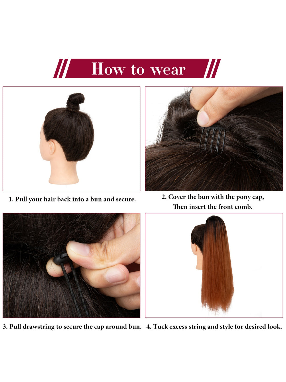 Drawstring Long Straight Synthetic Fiber Wig