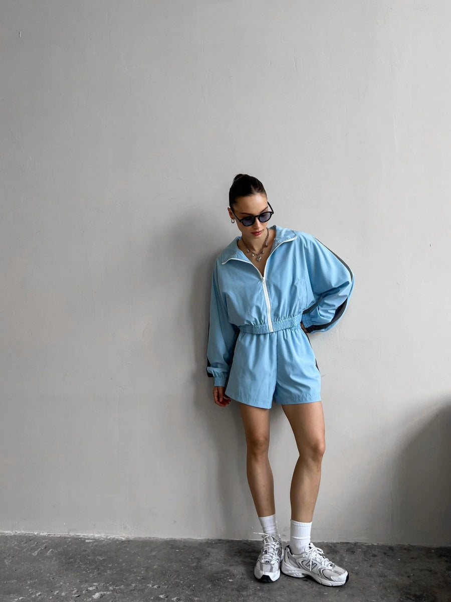 Liber Autumn women's contrast color block jacket long sleeve two piece suit